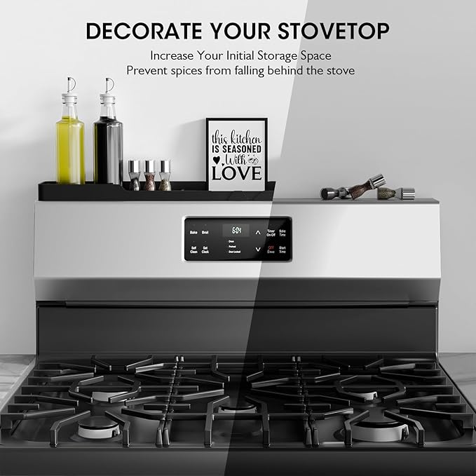 Bumusty Silicone Magnetic For Back Of Stove, Over The Stove, Magnetic, Kitchen Spice Rack Organizer, Oven Shelf For Top Of Stove - Black