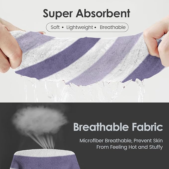 Microfiber Bath Towels, Bath Towel 2 Pack 30" x 60", Oversized, Soft, Super Absorbent and Fast Drying, Multipurpose Bathroom Towel Set for Sport, Fitness, Yoga, Coral Fleece Stripe Purple