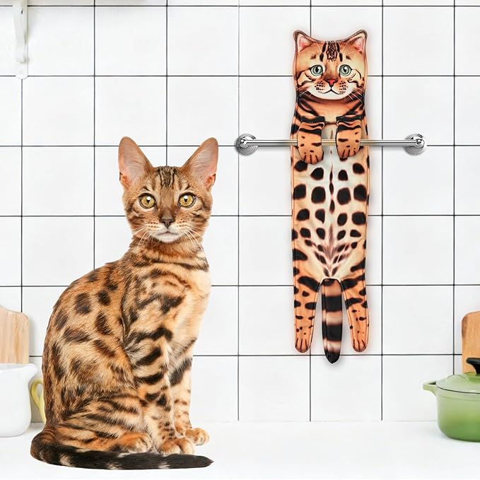 PAT JUUMG Funny Cat Hand Towels for Bathroom Kitchen Decor Towel,Cute Decorative Hanging Face Towels,Super Absorbent Soft, Housewarming Gift,Cat Lovers Gifts for Women (Leopard)