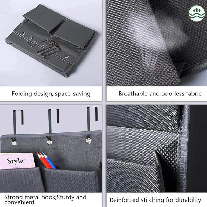 5 Pockets Over the Door Organizer and Storage Hanging with Hooks, Wall Mount Office Supplies File Folders Document Holder for Notebooks, Paper,Supplies, Closets, Families, Filing (Gray)
