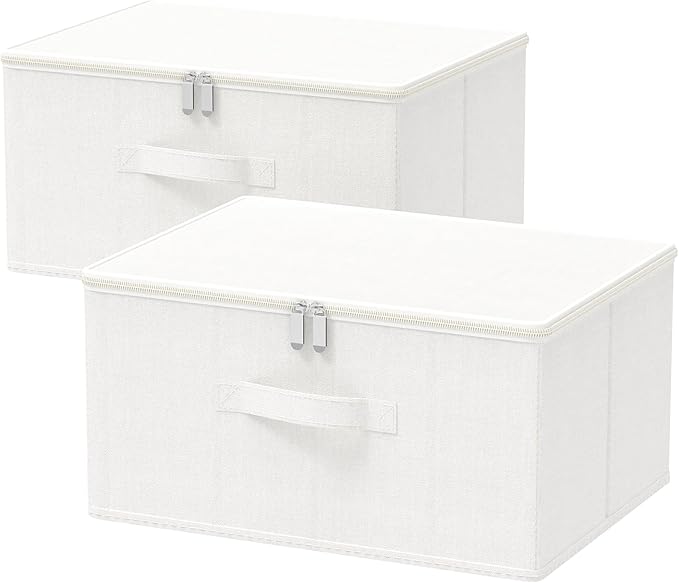 Storage Bins with Lid, Cube Organizer Basket, Closet Boxes with Carrying Handles and Sturdy PP Support Plate, 2 Pack, White, 15.7 x 11.8 x 7.9 In, XSNY16WL-2