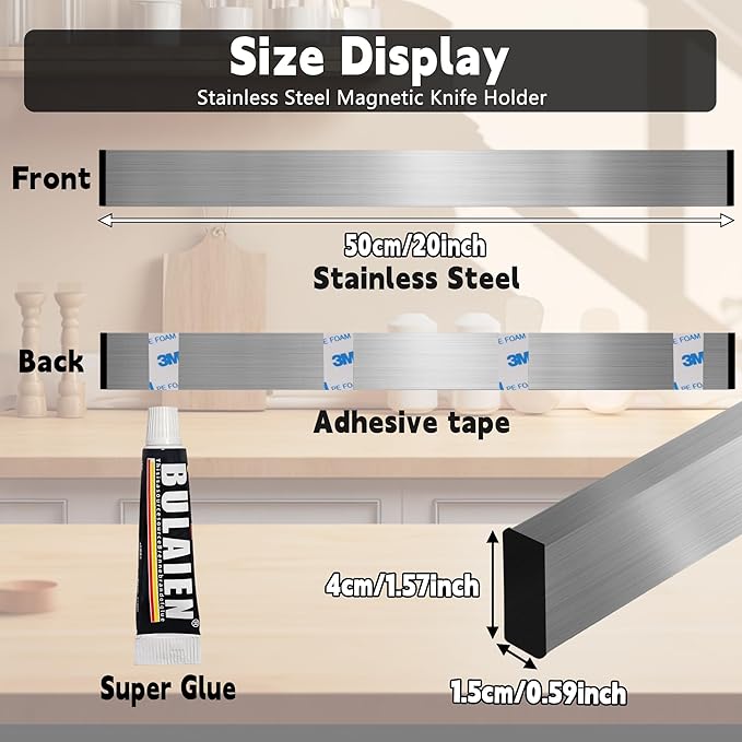 Magnetic Knife Holder for Wall, Knife Magnetic Strip for Fridge Mount Knife Rack Kitchen Utensil Holder Metal Tool Holder Knife Block Kitchen Organization, 20 Inch