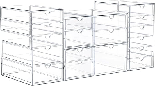 Sorbus Makeup Organizer With 18 Drawers, Acrylic Drawer Organizer for Makeup, Office Organization and Storage, Art Supplies, Jewelry, Stationary - 4 Pcs Clear Stackable Storage Bins Organizer Drawers