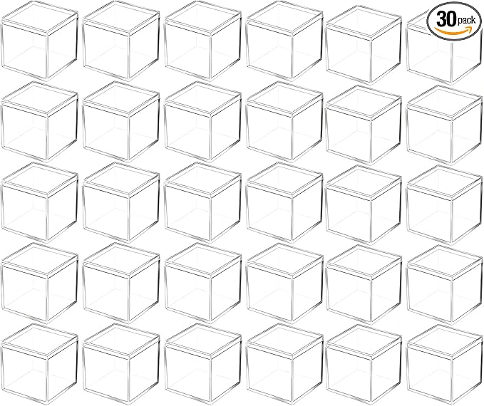 Clear Acrylic Storage Box with Lid - Small Square Organizer Containers for Jewelry, Candy, Beads, Cosmetics - Multi-Purpose Display Case for Home, Office, Party Favors (2.2x2.2x2.2 inch-30pcs)