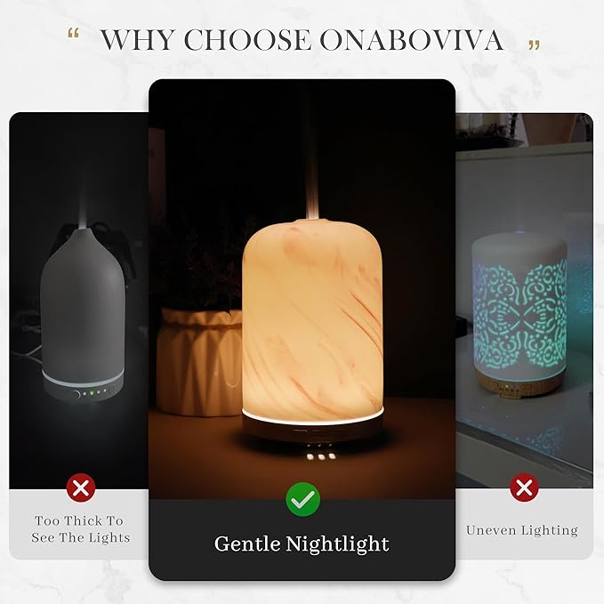 Essential Oil Diffuser - 2.4MHz Ultrasonic Ceramic Diffuser for Home, 120ml, Pulse&Continuous Mist, Bright/Dim/Breathing Lighting, Waterless Auto-Off, Aromatherapy Diffuser with USB Cable