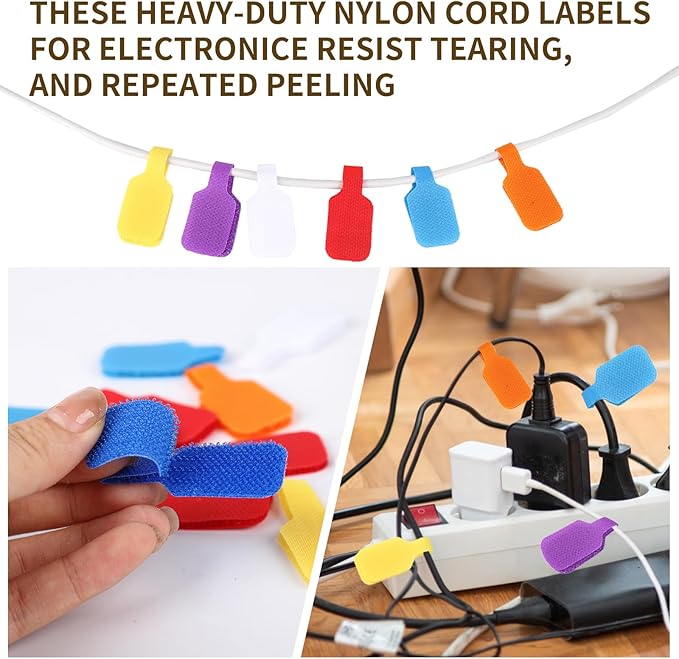 32 Pcs Cable Labels Tags with Writable Surface, 8 Colors Cord Labels for Electronics, Markers Tags for Labeling, Wire, Electrical, Ethernet Cable, Charging Cord Identifiers Management