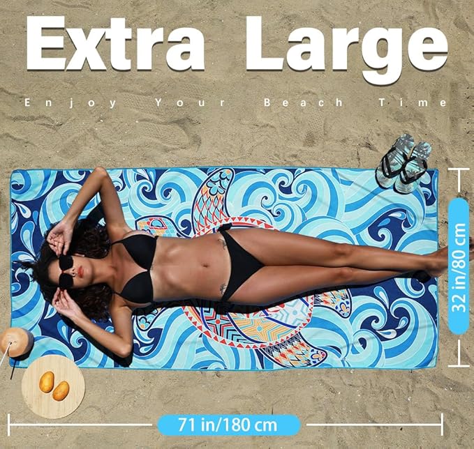 6 Pack Microfiber Lightweight Beach Towel Sand Free Quick Dry Absorbent Thin Compact Towels for Swimming Pool Camping Beach Accessories Large Easy Pack Travel Things for Vacation Essentials Gift