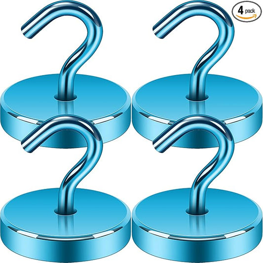 Neosmuk Magnetic Hooks, Heavy Duty 170lb Strong Magnets for Cruise Cabins, Ship Essentials, Large Metal Hooks for Hanging on Fridge(RoyalBlue,Pack of 4)