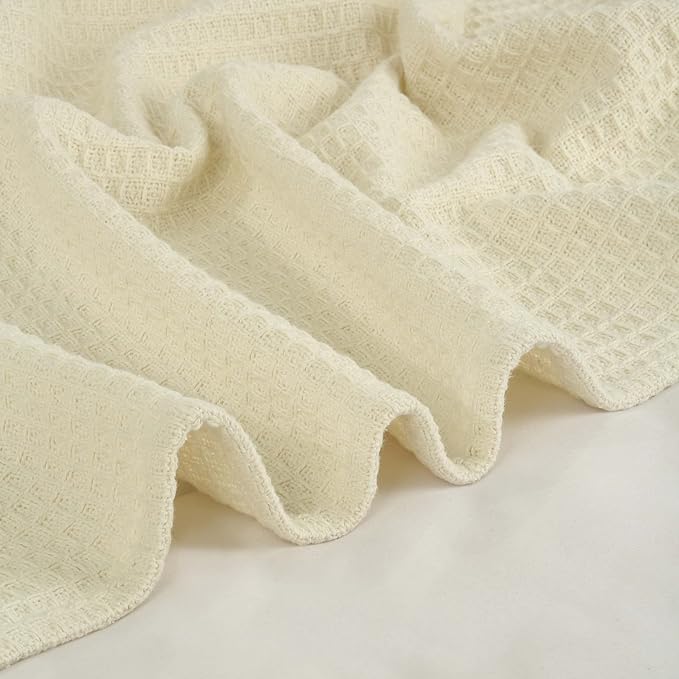 Bed & Bath Home Premium 100% Cotton Waffle Weave Blanket Queen Size – Soft Breathable Lightweight Comfort, Natural All-Season Bed Blanket, Easy-Care Bedspread for Bed & Couch (Ivory)