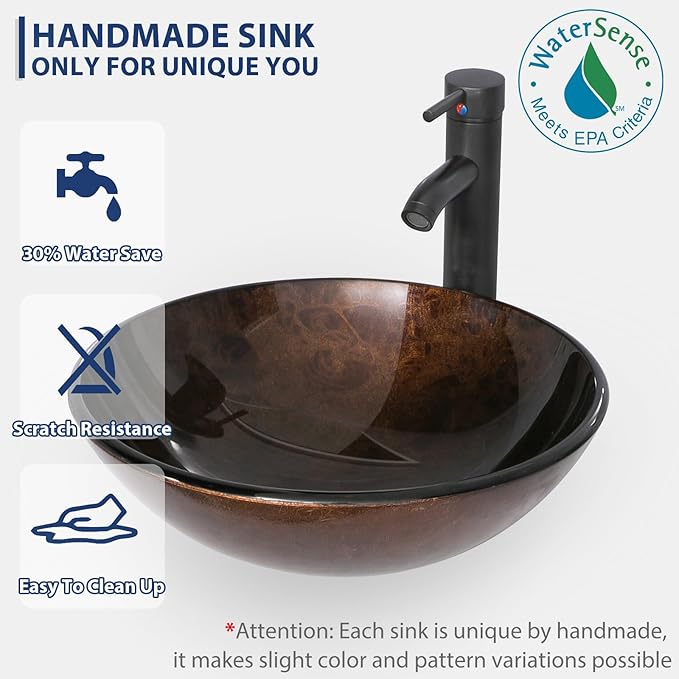 eclife 72" Modern Bathroom Vanity Sink Combo Freestanding Cabinet with Small Side Cabinet, Brown Round Glass Vessel Sink, Water Save Faucet, Drain (White+A09)