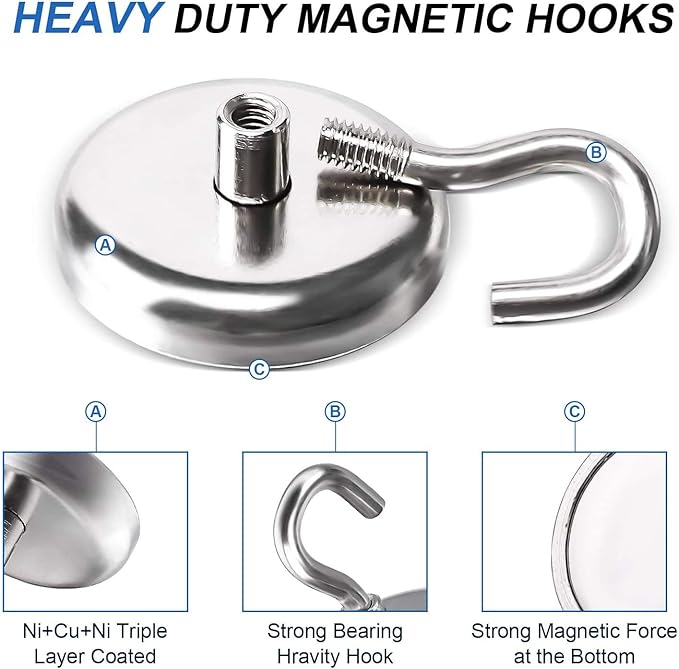 LOVIMAG 120LBS Heavy Duty Magnetic Hooks, Strong Neodymium Magnet Hooks for Home, Kitchen, Workplace, Office 32mm-12p
