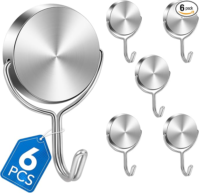 LOVIMAG Magnetic Hooks for Cruise Cabin, 80Lbs Swivel Magnet Hooks Heavy Duty, Magnets with Hook, Magnet Hook for Fridge, Hanging, Classroom, Grill, Door, Whiteboard -6 Pack