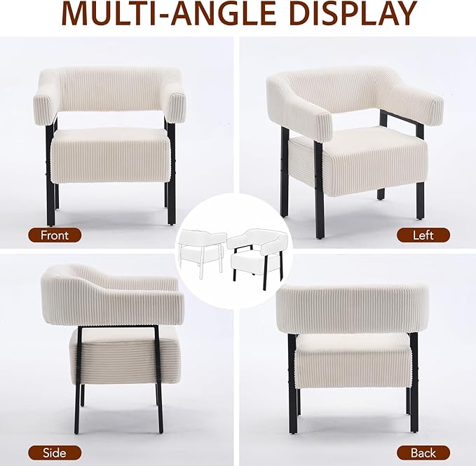 Grey Corduroy Accent Chair - Modern Upholstered Armchair for Living Room & Bedroom