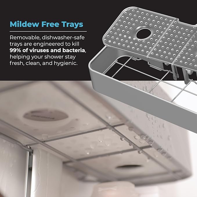Rust Resistant Hygienic Shower Caddy – Hanging Bathroom Organizer with Adjustable Shelves, Easy Clean Trays & Magnetic Hooks for DIY Remodels & Shower Niches - Black