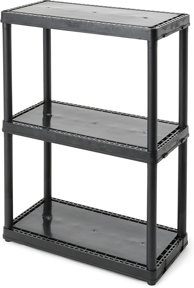Gracious Living 3 Shelf Fixed Height Light Duty Storage Unit 12 x 24 x 33" Organizer System for Home, Garage, Basement, & Laundry, Black (3 Pack)