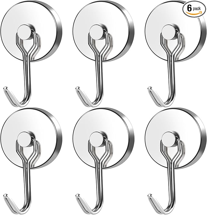 MIKEDE Magnetic Hooks, 120LB Heavy Duty Neodymium Magnet Hooks, Strong Swivel Magnetic Hooks Rust Proof for Indoor Outdoor Hangers, Fridge, Garage, Cruise, Key Holders, Pack of 6