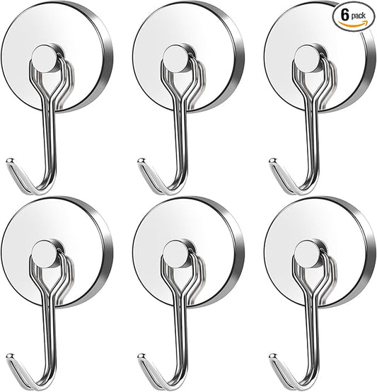 MIKEDE Magnetic Hooks, 120LB Heavy Duty Neodymium Magnet Hooks, Strong Swivel Magnetic Hooks Rust Proof for Indoor Outdoor Hangers, Fridge, Garage, Cruise, Key Holders, Pack of 6