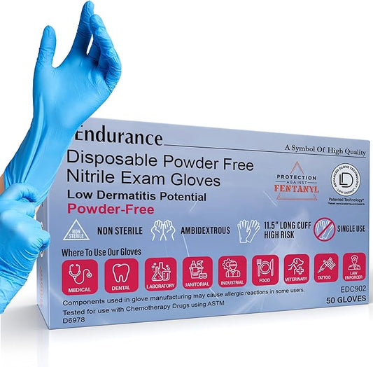 Saf-Care Endurance Blue Nitrile Gloves – 8 Mil Heavy-Duty Disposable Gloves, Powder & Latex-Free, Low Derma, and Non-Sterile