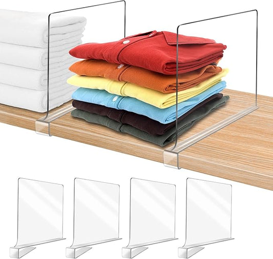 Acrylic Shelf Dividers for Closet Organization 4PCS Closet Shelf Divider Closet Dividers for Shelves Shelf Organizer for Closet Shelf Organizer for Wood Closet Separator Clear