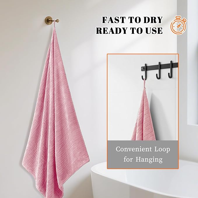Bath Towels Set of 4 Extra Large 35 x 70 Inches,Luxury Thick High Absorbent and Quick Dry Bath Sheet,Ultra Soft Microfiber,Bathroom,Beach,Yoga,Sport,SPA,Fitness (Pink)
