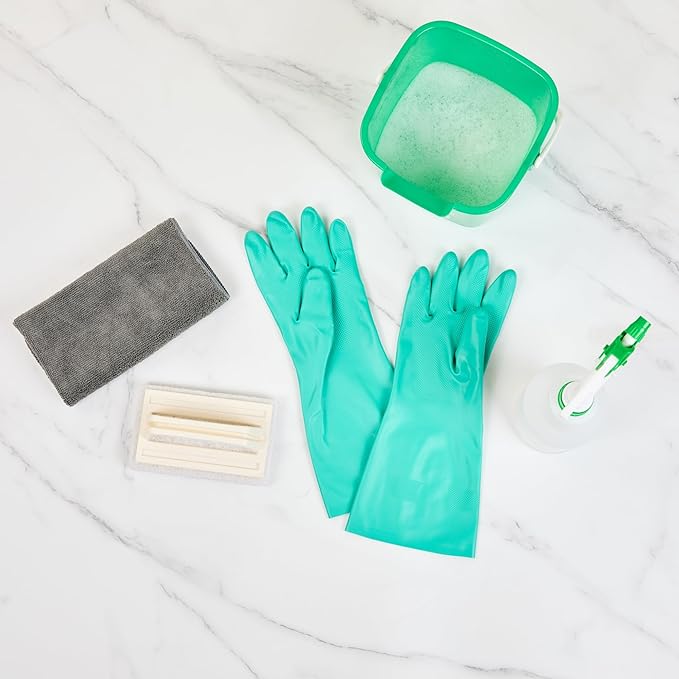 Clean Tek Professional 15 Mil Small Cleaning Gloves, 1 Pair Of Long Cuff Gloves - Flock Lining, No-Powder, Green Nitrile Chemical Tolerant Gloves, No-Latex, Heavy-Duty Tasks