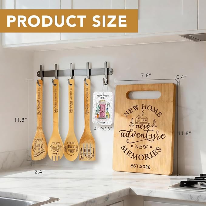 6 Pcs Housewarming Gifts Set for Women Friends Neighbor, New Home Essentials with Bamboo Cutting Board & 4 Blessing Spoons, New Home New adventure New Memories 2026