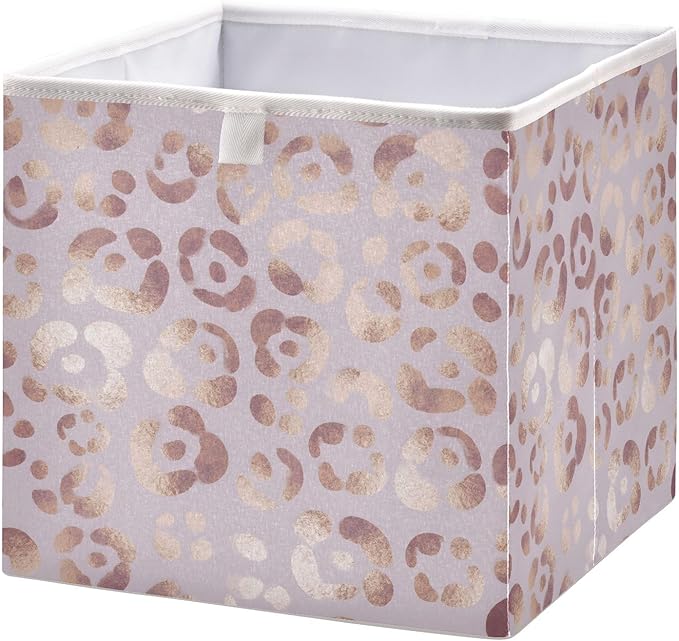 Bolaz Leopard Print Cheetah Rose Gold Closet Organizers Storage Cubes Storage Bins Shelf Baskets Containers for Home Kids Room Toys Office,Rectangle