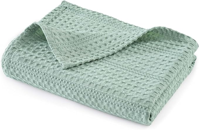 PHF Lightweight Waffle Weave Throw Blanket 50"x 60", Soft Woven Summer Blanket for Hot Sleepers - Aesthetic Home Decor for Couch Bed Sofa, Pet Friendly, Sage Green