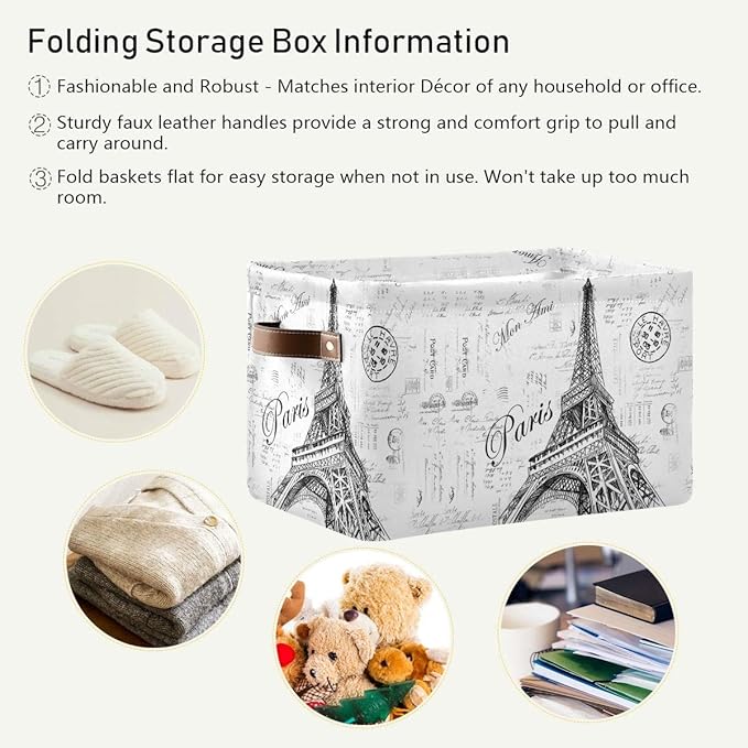 Storage Basket Paris Eiffel TowerStorage Bin Cube with Handles Foldable Storage Baskets for Shelves Living Room Home Decor 1PC