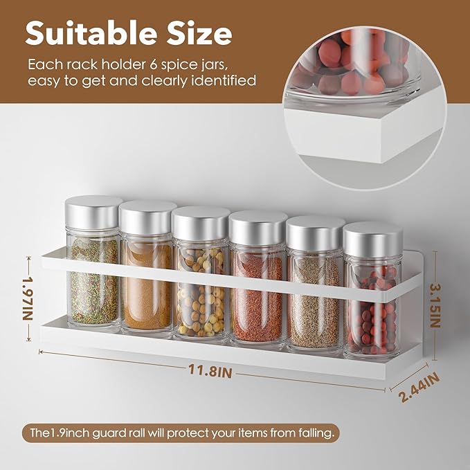 Magnetic Spice Rack for Refrigerator, Magnetic Fridge Shelf for Kitchen Spice Organizer, Spice Rack Wall Mount, Fridge Organizers and Storage (4, White)