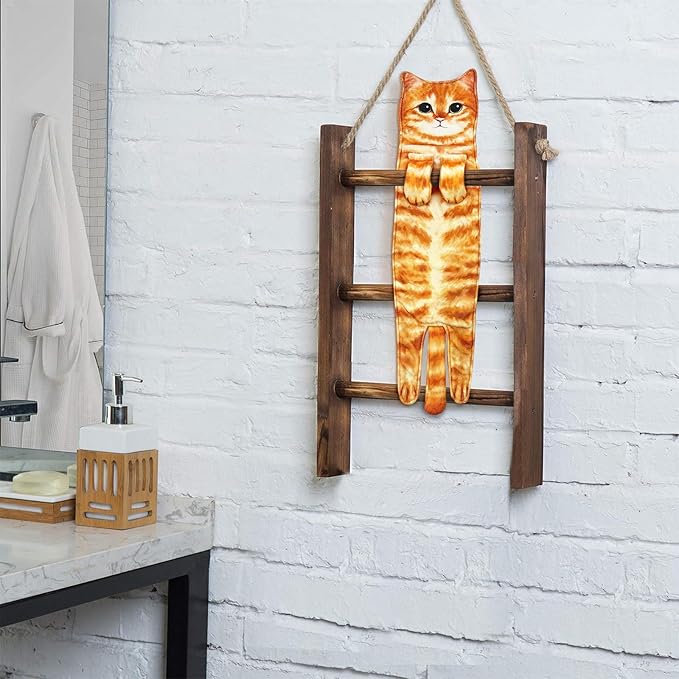 PAT JUUMG Funny Cat Hand Towels for Bathroom Kitchen Decor, Cute Decorative Hanging Face Towels, Super Absorbent Soft, Housewarming Gift, Cat Lovers Gifts for Women (2 Pcs-Towel-JT-01)