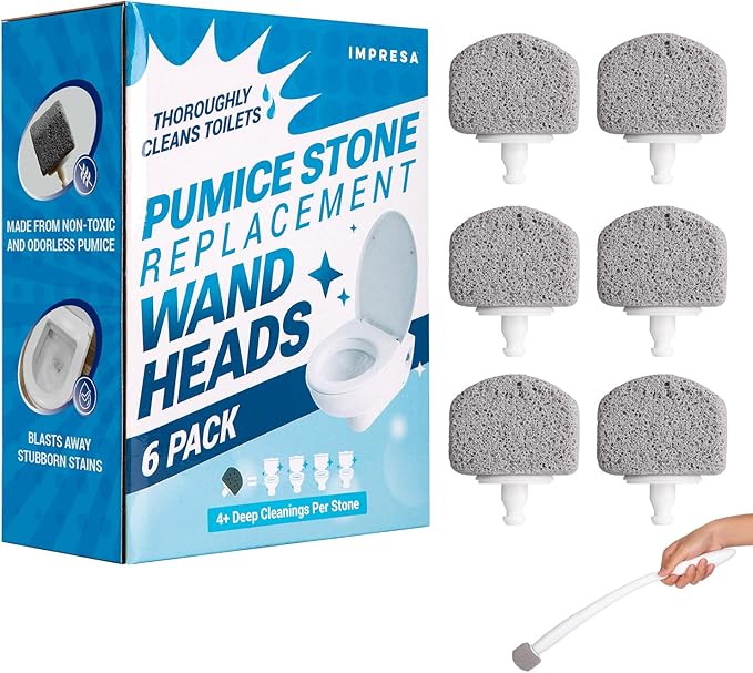 6-Pack Pumice Stone Toilet Bowl Cleaner Refill Heads - Compatible with Clorox Toilet Wand Refills - Reusable Natural Stone Scrub Heads for Tough Stains