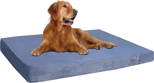 Dogbed4less Orthopedic Gel Memory Foam Pet Dog Bed, Waterproof Liner with External Microsuede Cover and Bonus Antislip Cover (Microsuede Gray, 55"X47"X4" Inches)