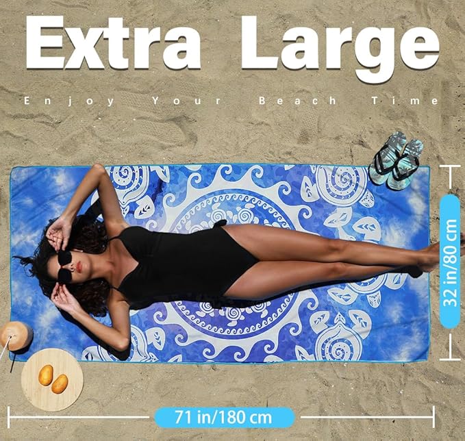 2 Pack Microfiber Lightweight Beach Towel Sand Free Quick Dry Absorbent Thin Compact Towels for Swimming Pool Camping Beach Accessories Large Easy Pack Travel Things for Vacation Essentials Gift