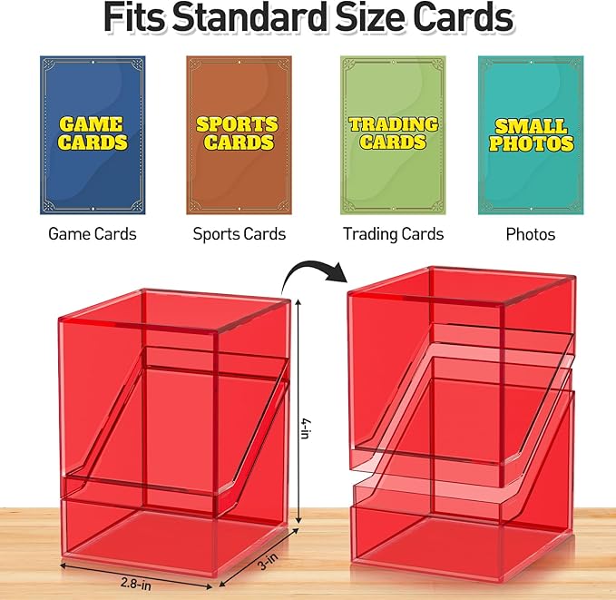 Mlikero Card Deck Cases, Acrylic Commander Deck Box Holding 100+ Sleeved Cards with Dividers, Clear Card Storage Box Fit for MTG, TCG, Sports Cards (Red)
