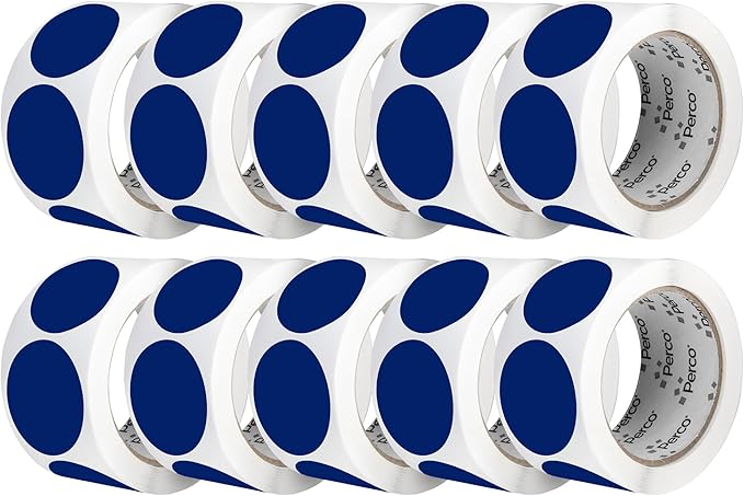 Perco Dark Blue 2-Inch Perforated Circle Dot Sticker Labels — 10 Rolls, 5,000 Round Stickers — with Permanent Adhesive for Organizing, Color Coding, Bin Labeling, Packaging Alerts—Made in USA