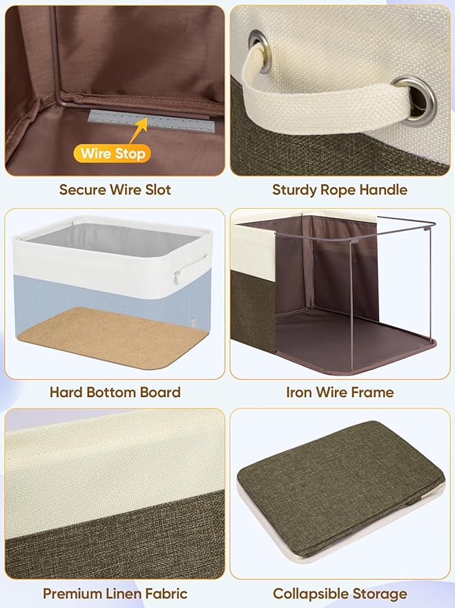 BALEINE 2 Pack Fabric Closet Storage Bins for Shelves, Linen Closet Organizers and Storage, Decorative Baskets for Organizing, Shelf, Clothes, Home, Office (Brown, 15"x11"x9.5")