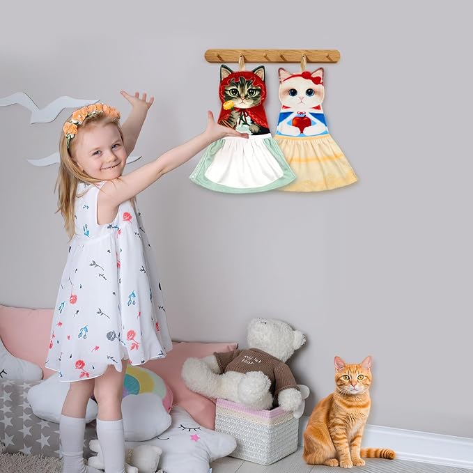 PAT JUUMG Cat Hand Towels, Cute Decorative Hanging Face Towels for Bathroom Kitchen, Super Absorbent Soft, Cat Lovers Gifts for Women, Housewarming for People Who Love Cats