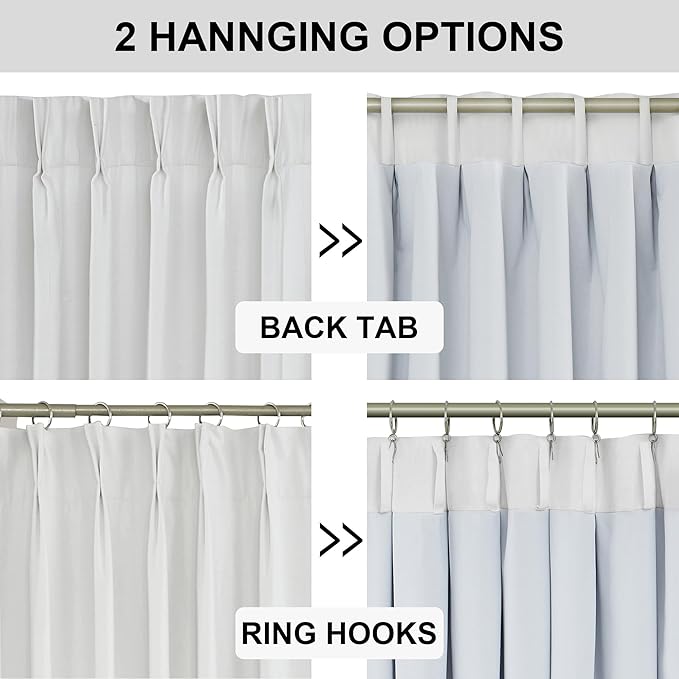 Vision Home White Pinch Pleated Full Blackout Curtains Thermal Insulated Window Curtains 112 inch for Living Room Bedroom Room Darkening Pinch Pleat Drapes with Hooks Back Tab 2 Panel 40" Wx112 L