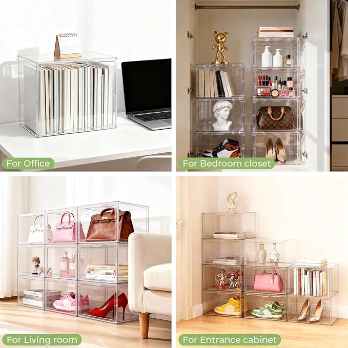 Extra Large 17.7" x 13" x 13" Clear Stackable Storage Bins, Acrylic Display Case with Magnetic Lids, Football & Motorcycle Helmet Showcase, Basketball, Sports Memorabilia Organizer (2 Pack)