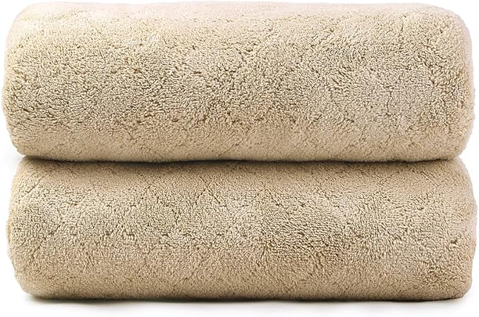 Microfiber Bath Towels, Oversized, Ultra Soft, Super Absorbent and Fast Drying, No Fading Large Bathroom Towel Set for Sport, Travel, Fitness, SPA and Yoga (Coral Fleece - Camel, 30 in x 60 in)