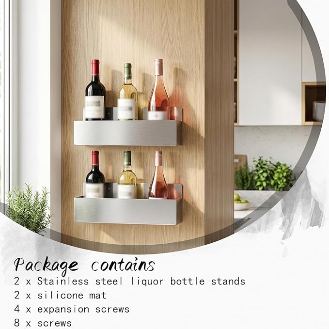 2 Pcs 22 Inch Single Speed Rail Stainless Steel Liquor Bottle Holder Silver Drink Rail Shelf Wall Mounted Spray Bottle Rack for Bars