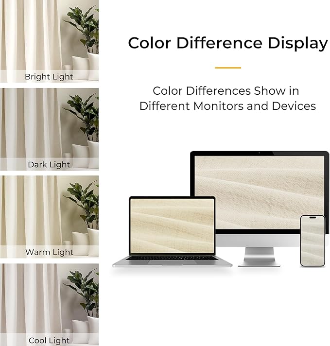 INOVADAY 100% Blackout Curtains for Bedroom, Black Out Curtains 84 Inch Long, Clip Rings Linen Blackout Drapes, Thermal Insulated Room Darkening for Living Room, 1 Panel - Cream,W102xL84