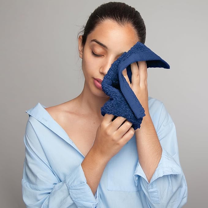 Face Towels Pack of 12 – 100% Cotton Wash Cloths (12x12 inch) – Soft, Quick Dry & Highly Absorbent Hand Towels for Bathroom, Spa, Gym, Kitchen and for Daily Use - (Royal Blue)