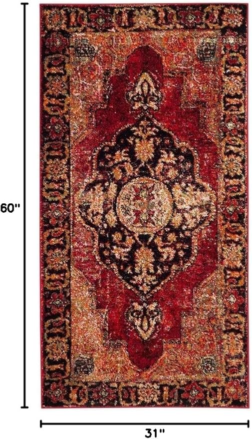 SAFAVIEH Vintage Hamadan Collection Accent Rug - 2'7" x 5', Red & Multi, Oriental Persian Design, Non-Shedding & Easy Care, Ideal for High Traffic Areas in Entryway, Living Room, Bedroom (VTH219A)