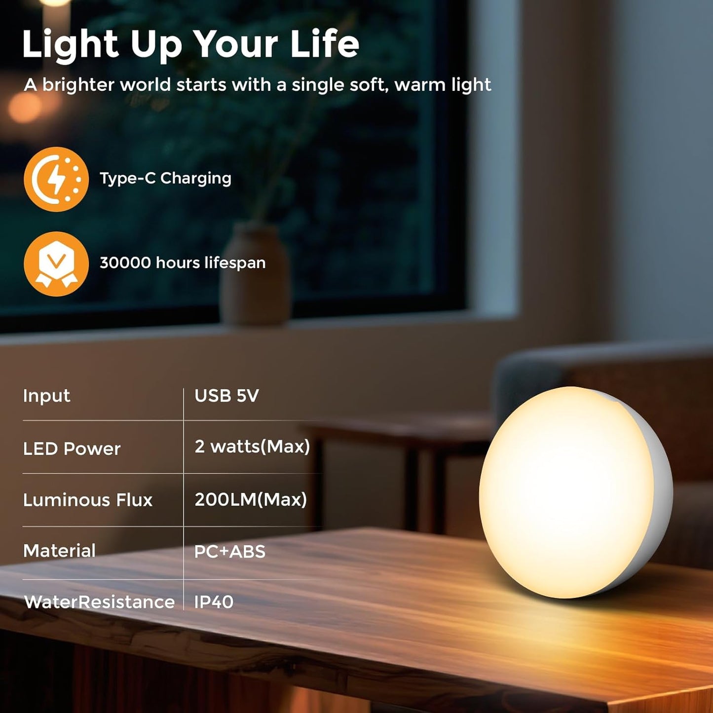 Cordless Bedside Table Lamp with Gravity Sensor