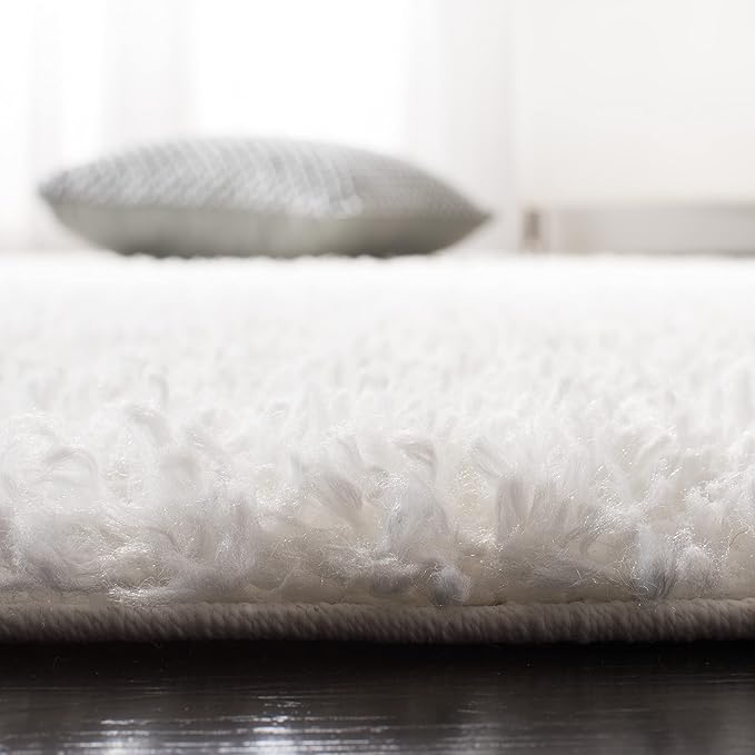 SAFAVIEH August Shag Collection Runner Rug - 2' x 13', White, Solid Design, Non-Shedding & Easy Care, 1.5-inch Thick Ideal for High Traffic Areas in Living Room, Bedroom (AUG200A)