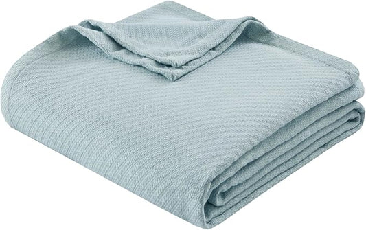 Madison Park Liquid Cotton Luxury Blanket Premium Soft Cozy 100% Ring Spun Cotton For Bed , Couch or Sofa, Twin, Light Blue