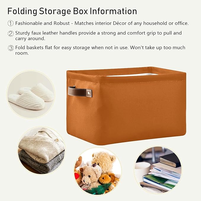 Storage Basket Plain Rust Orange Solid Color Storage Bin Cube with Handles Foldable Storage Baskets for Shelves Living Room Home Decor 1PC