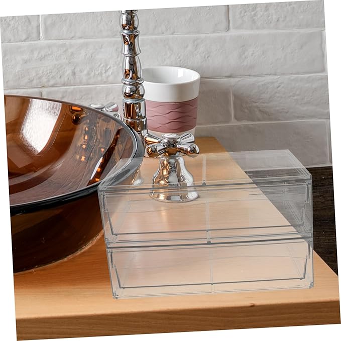 Happyyami 2pcs Detachable Acrylic with Drawer Stackable Desktop Organizer for Makeup and Bathroom Storage Acrylic Storage Bins for Easy Access and Organization